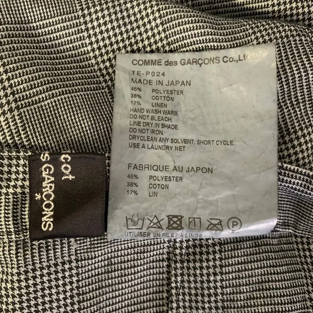 COMME des GARCONS Size M Black White TE-P024 Glen Check Linen Blend Casual Pants
